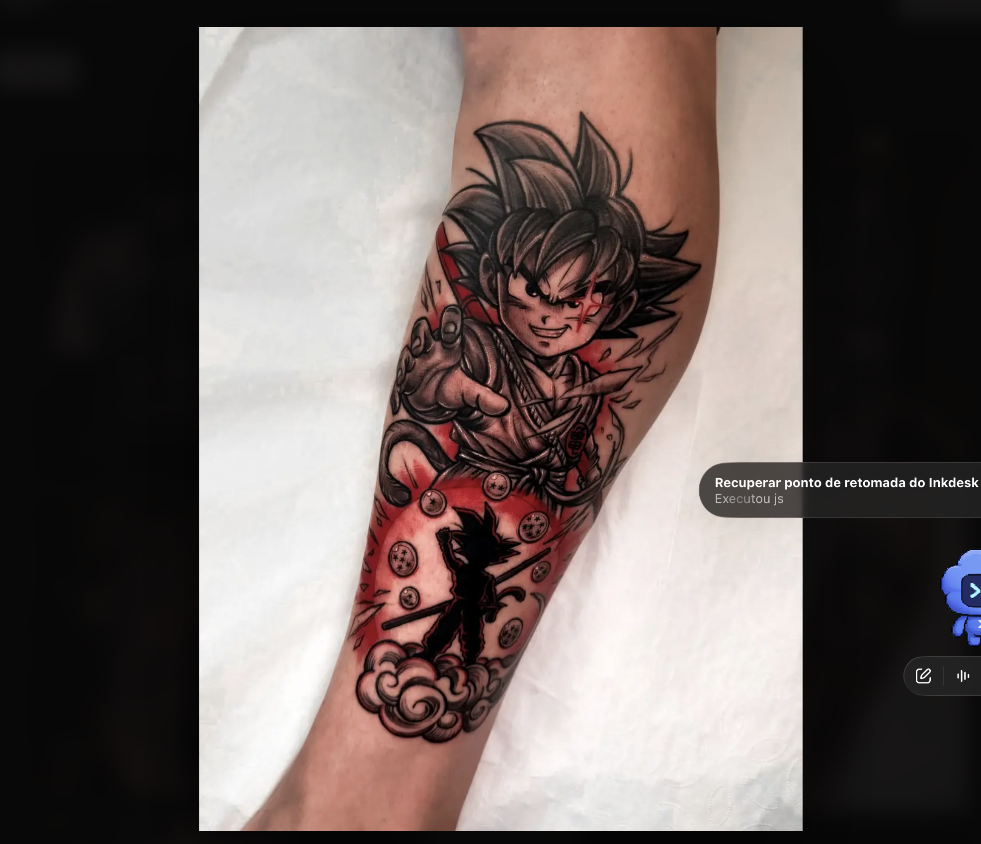 Tatuagem colorida de Goku feita na ADV Tattoo